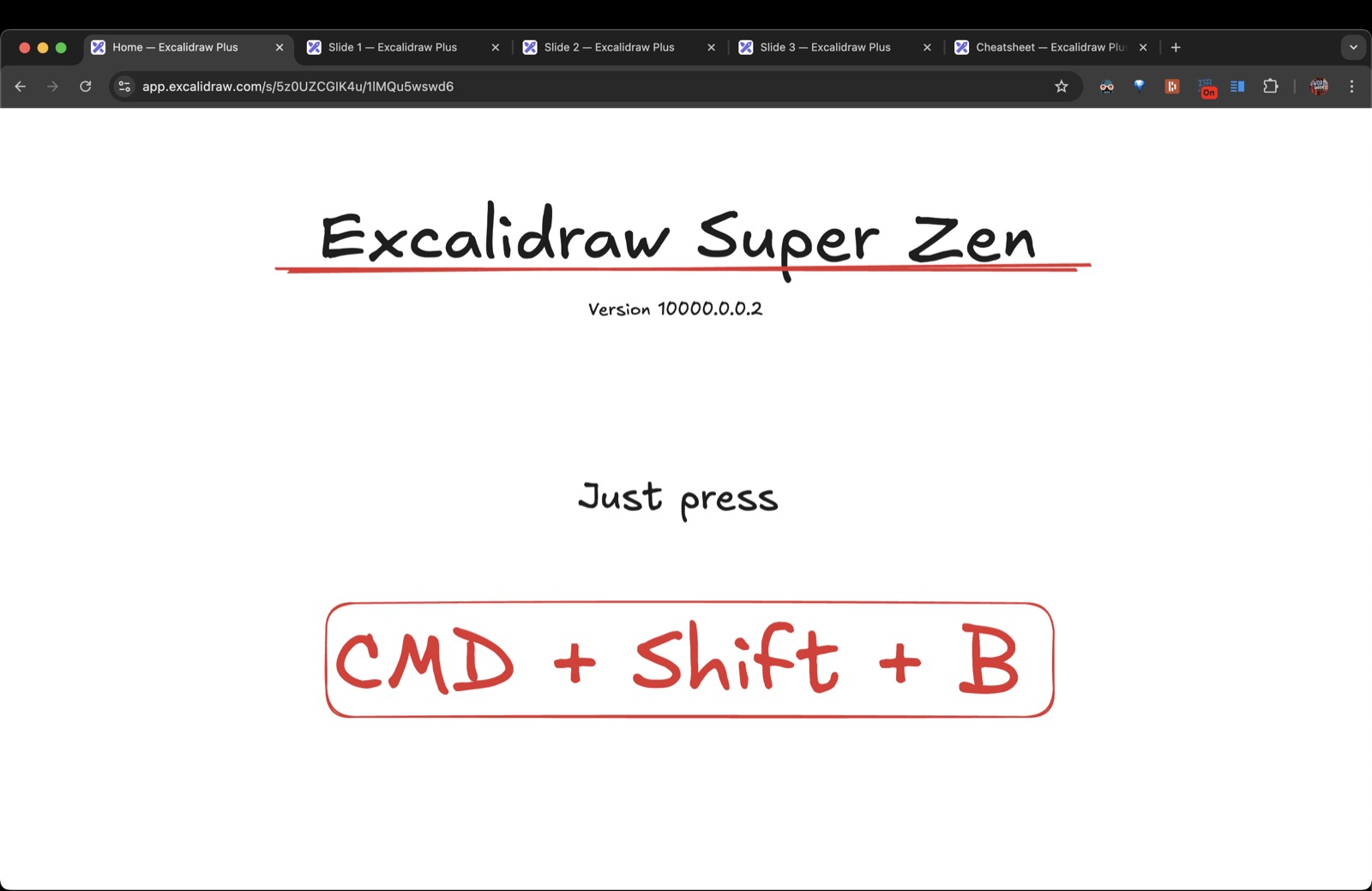 Super Zen — a clean, keyboard-driven Excalidraw canvas